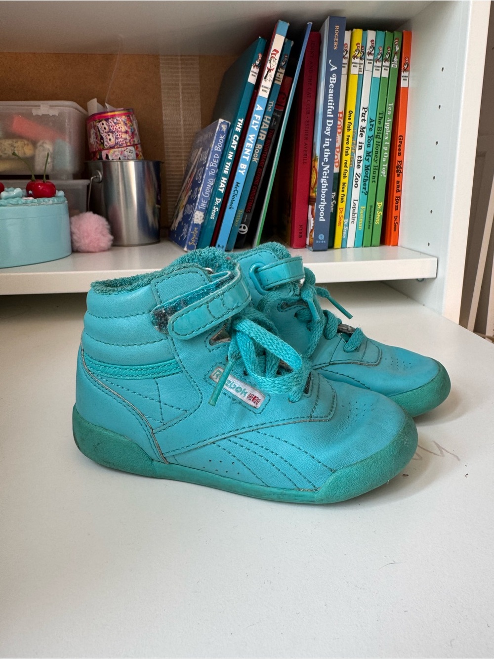 Vintage Reebok Kids Turquoise High-Top Sneakers with Hook-and-Loop Strap 7